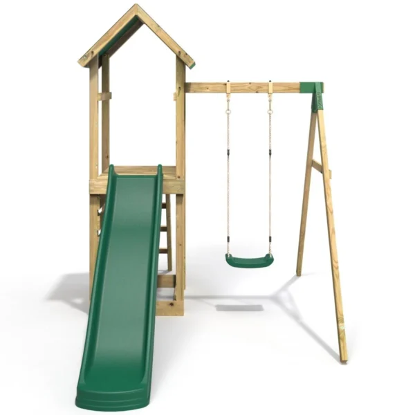 Rebo Adventure Wooden Climbing Frame, Swing Set and Slide - Rushmore Green - Image 6