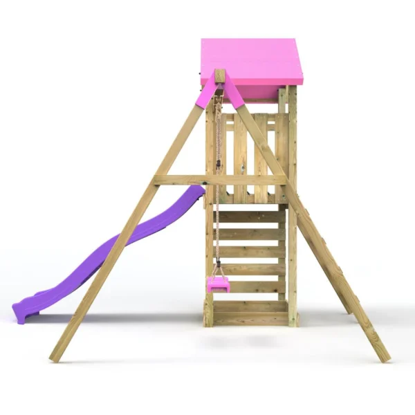 Rebo Adventure Wooden Climbing Frame, Swing Set and Slide - Rushmore Pink - Image 4