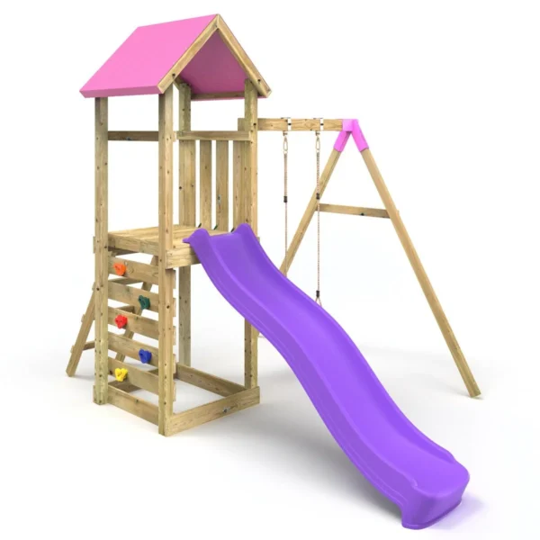 Rebo Adventure Wooden Climbing Frame, Swing Set and Slide - Rushmore Pink - Image 6