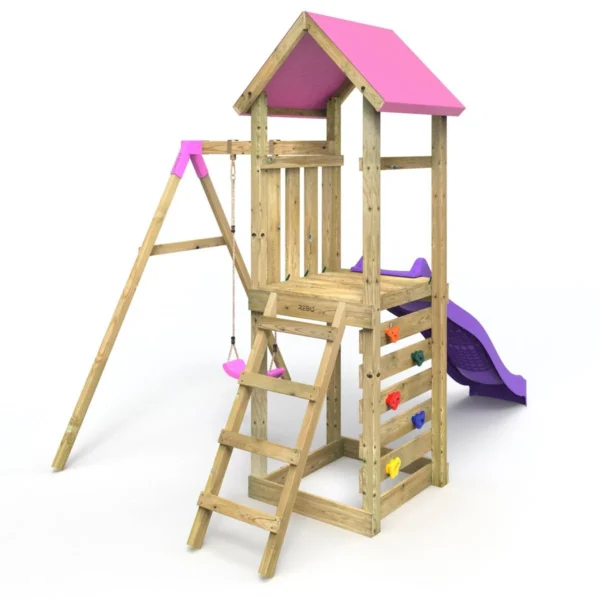 Rebo Adventure Wooden Climbing Frame, Swing Set and Slide - Rushmore Pink - Image 2