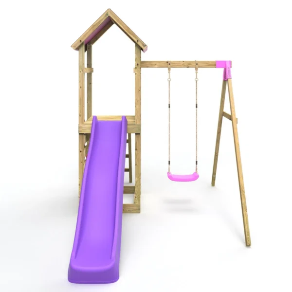 Rebo Adventure Wooden Climbing Frame, Swing Set and Slide - Rushmore Pink - Image 5