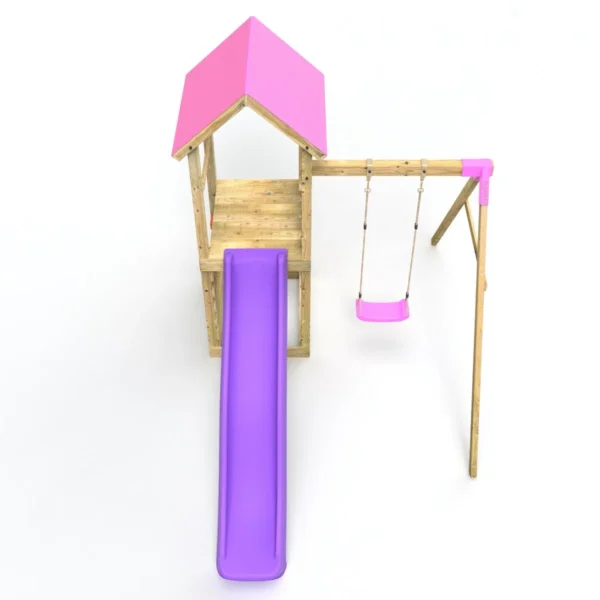 Rebo Adventure Wooden Climbing Frame, Swing Set and Slide - Rushmore Pink - Image 3