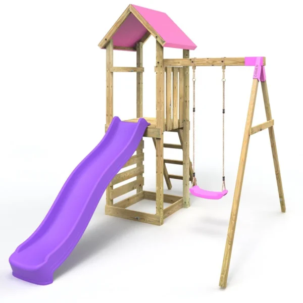 Rebo Adventure Wooden Climbing Frame, Swing Set and Slide - Rushmore Pink - Image 7