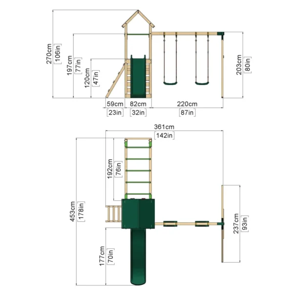 Rebo Adventure Wooden Climbing Frame with Monkey Bar, Swings & Slide - El Capitan - Image 4