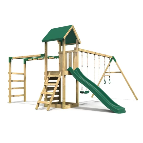 Rebo Adventure Wooden Climbing Frame with Monkey Bar, Swings & Slide - Pelion - Image 7