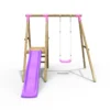 Rebo Apollo Wooden Swing Set with Platform and Slide - Pink - Image 6