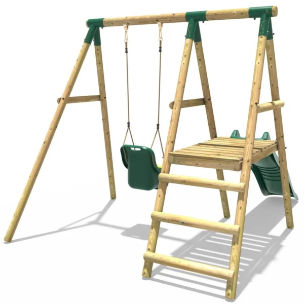 Rebo Cassini Wooden Swing Set with Platform and Slide - Image 3