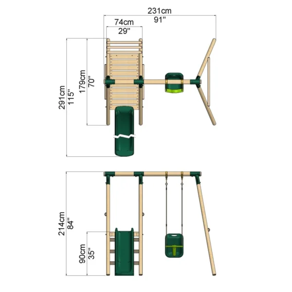 Rebo Cassini Wooden Swing Set with Platform and Slide - Image 2