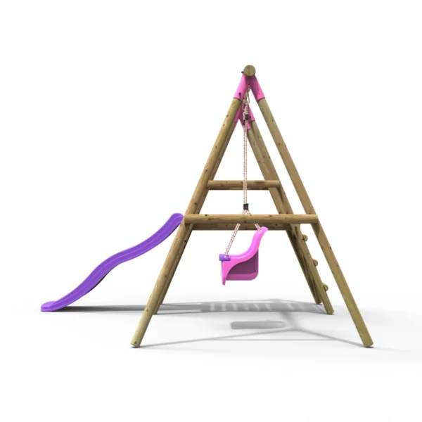 Rebo Cassini Wooden Swing Set with Platform and Slide - Pink - Image 5