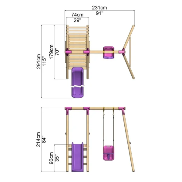 Rebo Cassini Wooden Swing Set with Platform and Slide - Pink - Image 4