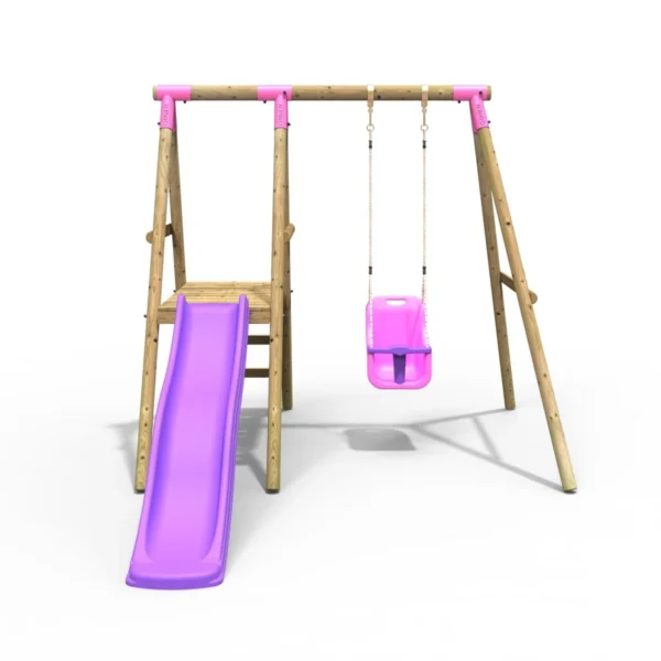 Rebo Cassini Wooden Swing Set with Platform and Slide - Pink - Image 6