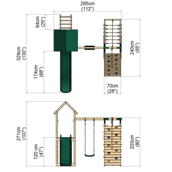 Rebo Challenge Wooden Climbing Frame with Swings, Slide and Up & over Climbing wall - Bear - Image 3