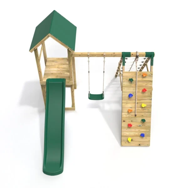 Rebo Double Tower Climbing Frame with Flexible Bridge, Swing & Slide - Greenhorn - Image 4