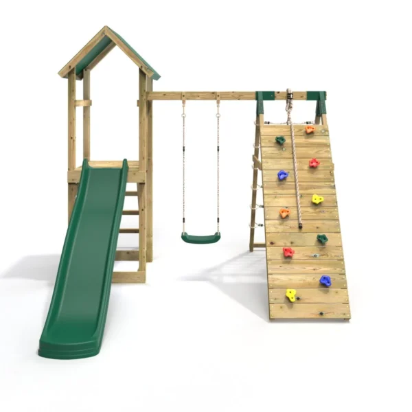 Rebo Challenge Wooden Climbing Frame with Swings, Slide and Up & over Climbing wall - Bear - Image 5