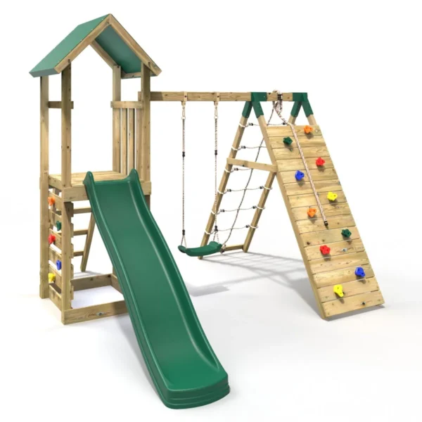 Rebo Challenge Wooden Climbing Frame with Swings, Slide and Up & over Climbing wall - Bear - Image 6