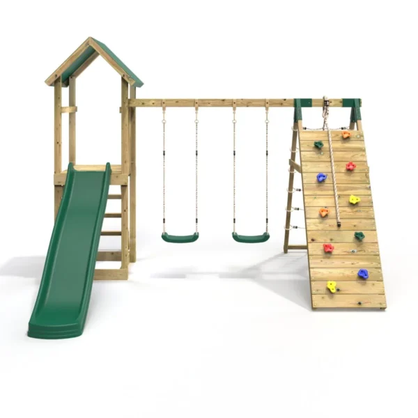 Rebo Challenge Wooden Climbing Frame with Swings, Slide and Up & over Climbing wall - Greenhorn - Image 5