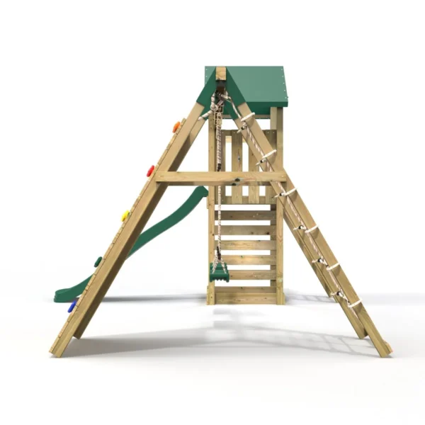 Rebo Challenge Wooden Climbing Frame with Swings, Slide and Up & over Climbing wall - Greenhorn - Image 5