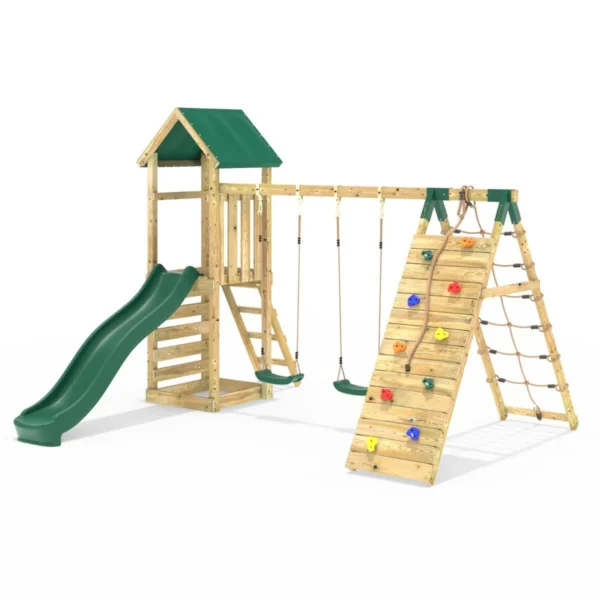 Rebo Challenge Wooden Climbing Frame with Swings, Slide and Up & over Climbing wall - Greenhorn - Image 6