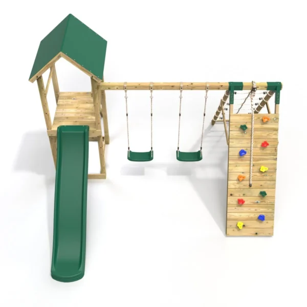 Rebo Challenge Wooden Climbing Frame with Swings, Slide and Up & over Climbing wall - Greenhorn - Image 3