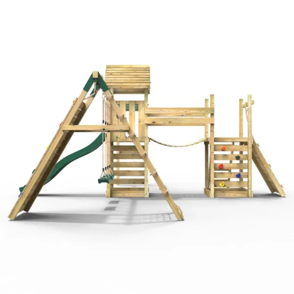 Rebo Double Tower Climbing Frame with Flexible Bridge, Swing & Slide - Dolomite - Image 4