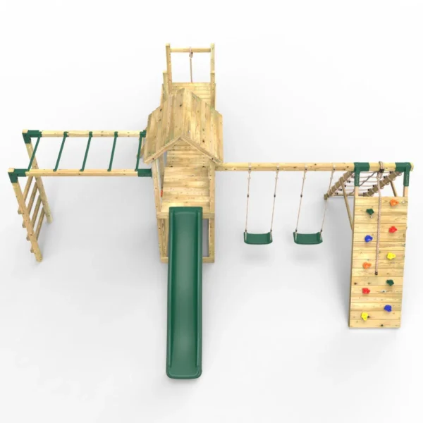 Rebo Double Tower Climbing Frame with Flexible Bridge, Swing & Slide - Dolomite - Image 3