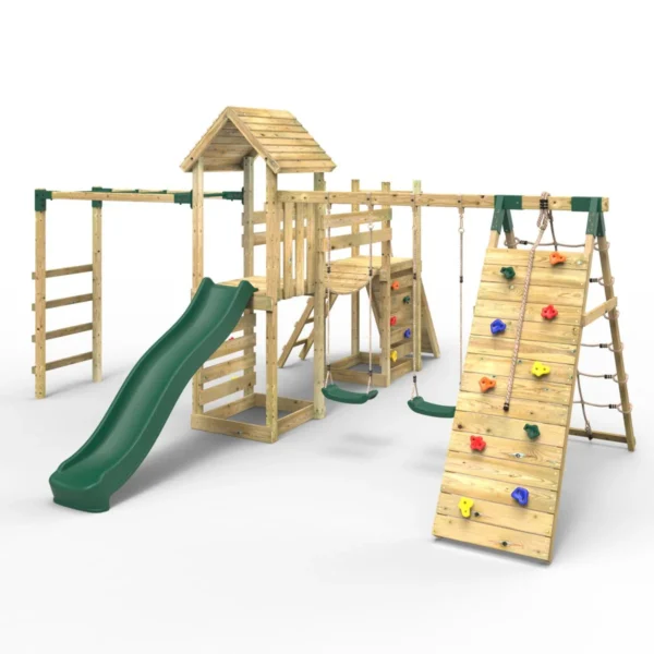 Rebo Double Tower Climbing Frame with Flexible Bridge, Swing & Slide - Dolomite - Image 6