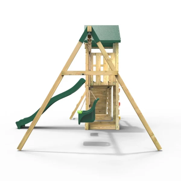 Rebo Double Tower Climbing Frame with Flexible Bridge, Swing & Slide - Rainier - Image 2