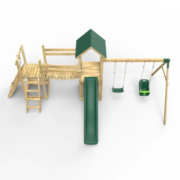 Rebo Double Tower Climbing Frame with Flexible Bridge, Swing & Slide - Rainier - Image 2