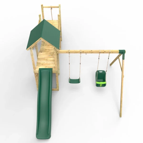 Rebo Double Tower Climbing Frame with Flexible Bridge, Swing & Slide - Rainier - Image 7