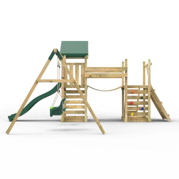 Rebo Double Tower Climbing Frame with Flexible Bridge, Swing & Slide - Rainier - Image 8