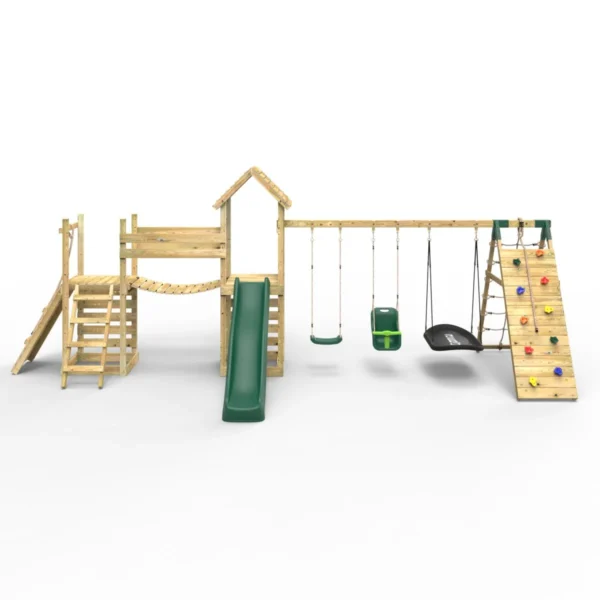 Rebo Double Tower Climbing Frame with Flexible Bridge, Swing & Slide - Sanford