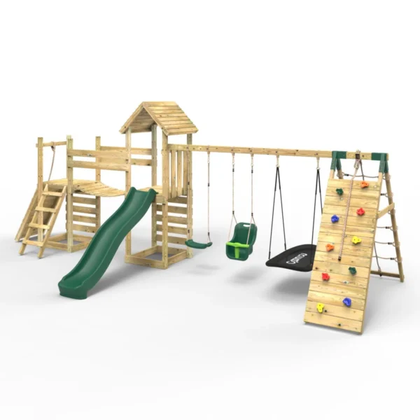 Rebo Double Tower Climbing Frame with Flexible Bridge, Swing & Slide - Sanford - Image 4