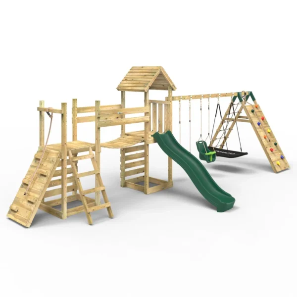 Rebo Double Tower Climbing Frame with Flexible Bridge, Swing & Slide - Sanford - Image 3