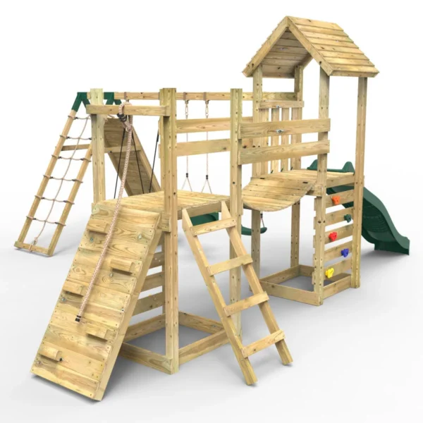 Rebo Double Tower Climbing Frame with Flexible Bridge, Swing & Slide - Sanford - Image 7