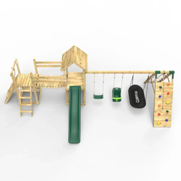 Rebo Double Tower Climbing Frame with Flexible Bridge, Swing & Slide - Sanford - Image 2