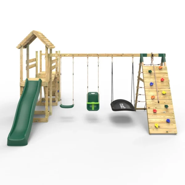 Rebo Double Tower Climbing Frame with Flexible Bridge, Swing & Slide - Sanford - Image 8