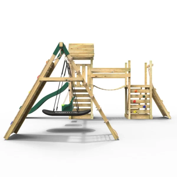 Rebo Double Tower Climbing Frame with Flexible Bridge, Swing & Slide - Sanford - Image 5