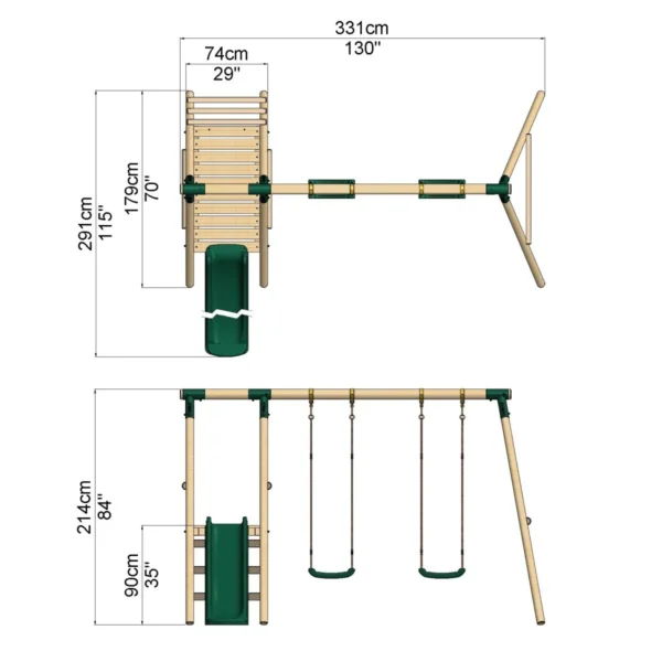 Rebo Gemini Wooden Swing Set with Platform and Slide - Image 2