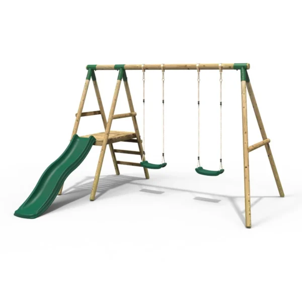 Rebo Gemini Wooden Swing Set with Platform and Slide - Image 6