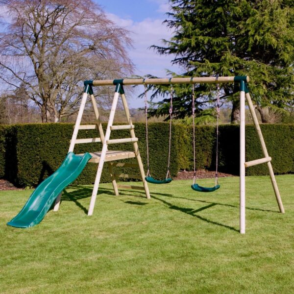 Rebo Gemini Wooden Swing Set with Platform and Slide - Image 2