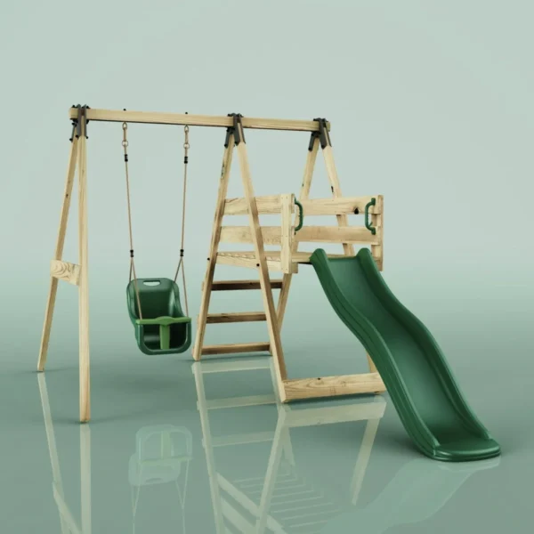 Rebo Glide Wooden Single Swing Sets with 6ft Slide and Swing Seat – Orchid - Image 5