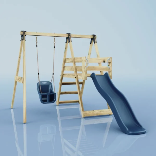 Rebo Glide Wooden Single Swing Sets with 6ft Slide and Swing Seat – Orchid - Image 2