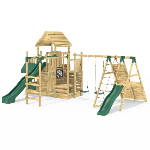 Rebo Modular Wooden Climbing Frame Playset - M27 Double Swing, Monkey Bars & Den - Image 7