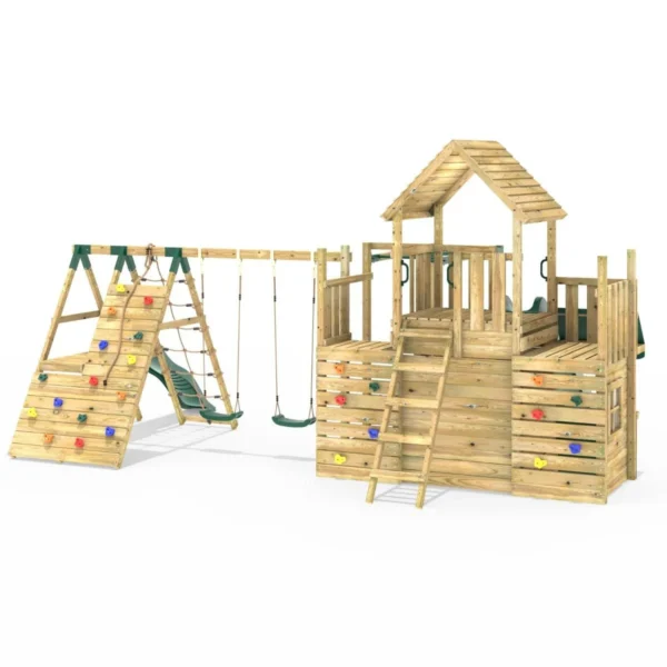 Rebo Modular Wooden Climbing Frame Playset - M27 Double Swing, Monkey Bars & Den - Image 6