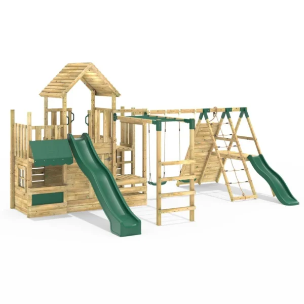 Rebo Modular Wooden Climbing Frame Playset - M27 Double Swing, Monkey Bars & Den - Image 4