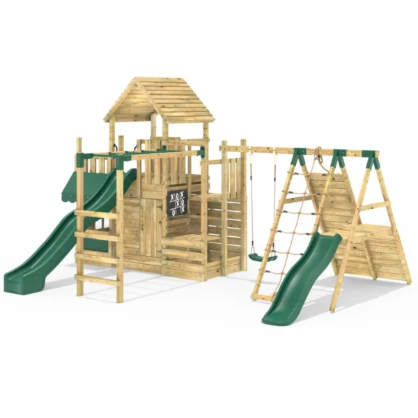 Rebo Modular Wooden Climbing Frame Playset - M27 Single Swing, Monkey Bars & Den - Image 3