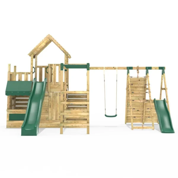 Rebo Modular Wooden Climbing Frame Playset - M27 Single Swing, Monkey Bars & Den - Image 6