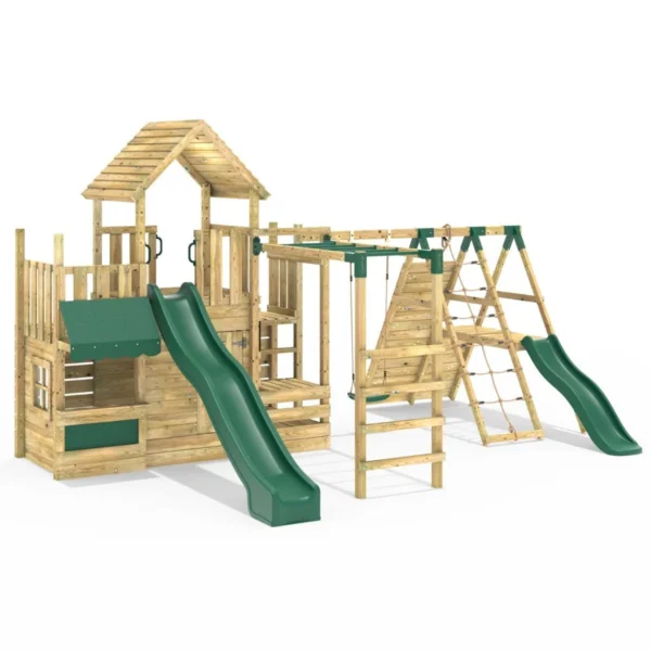 Rebo Modular Wooden Climbing Frame Playset - M27 Single Swing, Monkey Bars & Den - Image 2