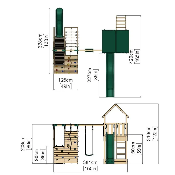 Rebo Modular Wooden Climbing Frame Playset - Swing, Climb & Slide Wychwood - Image 2