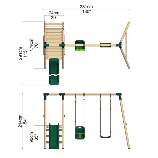 Rebo Odyssey Wooden Swing & Slide Set with Platform and Slide - Image 2